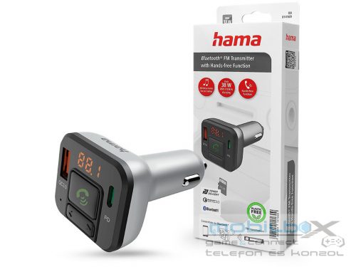 HAMA Bluetooth FM-transmitter / szivargyújtó töltő - USB +Type-C + MP3 +        kártyaolvasó + PD + QC 3.0 - ezüst/fekete