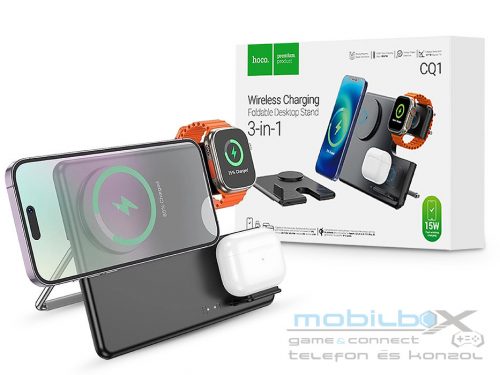 HOCO Qi univerzális vezeték nélküli töltő állomás Apple Watch órához - HOCO CQ1 3in1 Wireless Charger Phone + Apple Watch + Headset - fekete