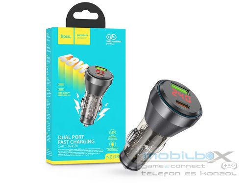 HOCO szivargyújtó töltő adapter USB-A +Type-C bemenettel - 48W - HOCO NZ12B DualPort Fast Charging - fekete