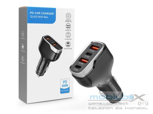 Quad szivargyújtó töltő adapter 2xUSB + 2xType-C bemenettel - 66W - Quad        CC53-2A2C Car Charger PD 66W + QC 3.0 - fekete