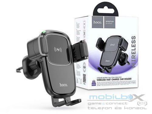 HOCO szellőzőrácsba illeszthető vezeték nélküli autós tartó/gyorstöltő - 15 W - HOCO HW1 Wireless Fast Charge Car Holder - fekete