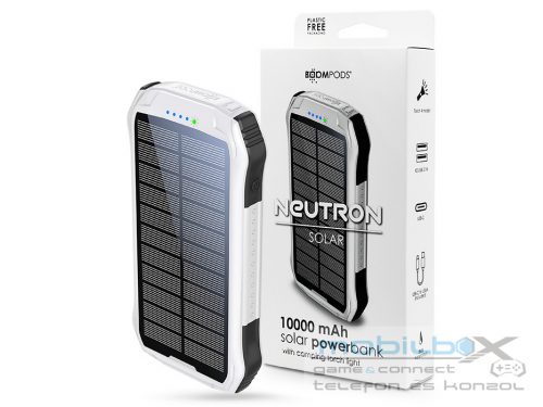 Boompods hordozható külső akkumulátor / power bank - 10.000 mAh - Boompods      Neutron Solar - 2xUSB + Type-C - fehér