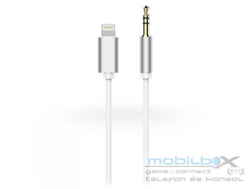 Lightning - 3,5 mm jack audio kábel 1 m-es vezetékkel - fehér/ezüst