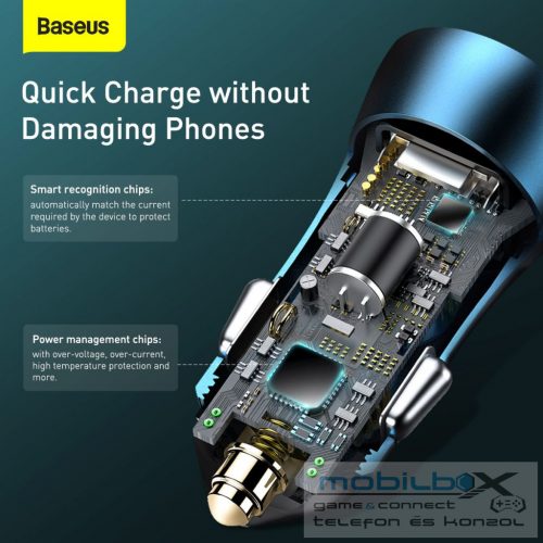 BASEUS car charger USB A + Type C + cabel Type C to Lightning PD QC4.0 3A 40W TZCCJD-03 blue