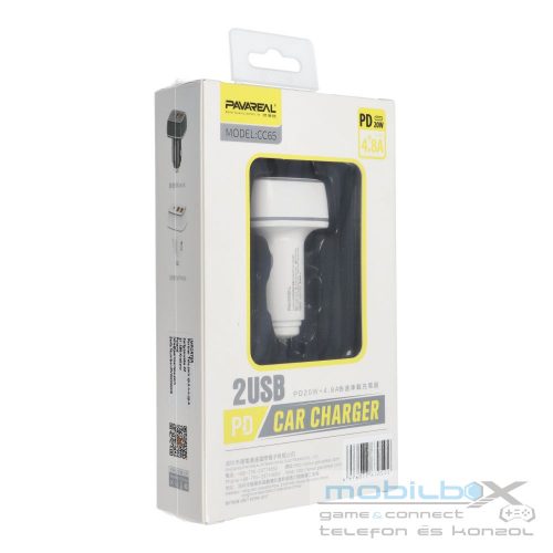 PAVAREAL car charger 2 x USB A + Type C PD 4,8A 20W PA-CC65 white