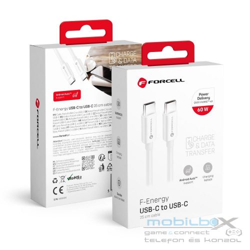 FORCELL F-ENERGY C338 cable Type C to Type C PD QC4.0 3A 60W 0,25 m white