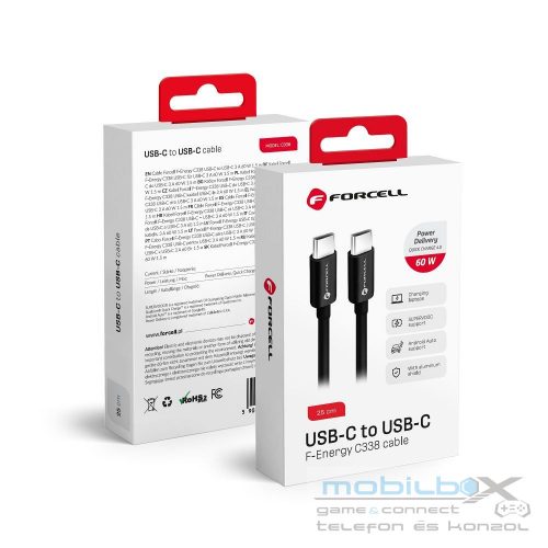 FORCELL F-ENERGY C338 cable Type C to Type C PD QC4.0 3A 60W 0,25 m black