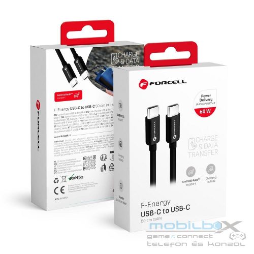 FORCELL F-ENERGY C338 cable Type C to Type C PD QC4.0 3A 60W 0,5 m black