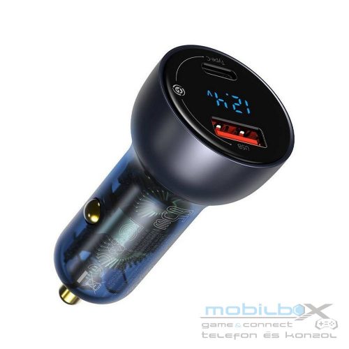 BASEUS car charger USB A + Type C with digital display PD3.0 QC4.0 5A 65W CCKX-C0A/VCKX65C dark blue