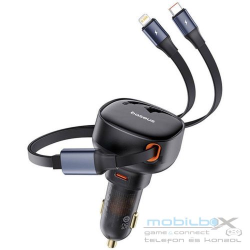 BASEUS car charger Type C + retractable cable 2in1 Type C / Lightning PD3.0 QC4.0 3A 60W CCTXP-CCL / C00057802111-00 black