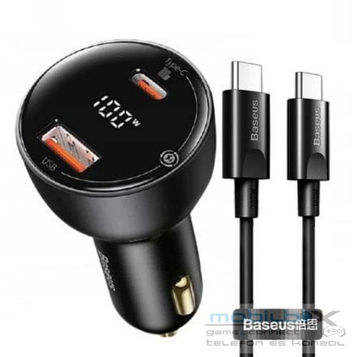 BASEUS car charger USB A + Type C with digital display + cable Type C to Type C PD3.0 QC4.0 5A 100W TZCCZX-01 black