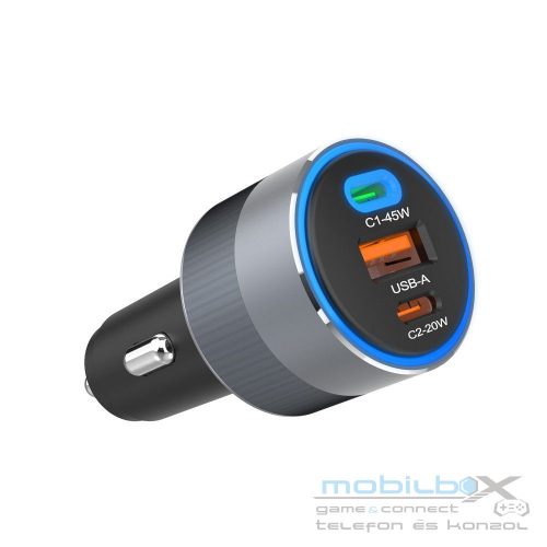 FORCELL F-ENERGY Alu car charger 2 x Type C + USB A PD QC4.0 SFC 2.0 4,5A 65W gray