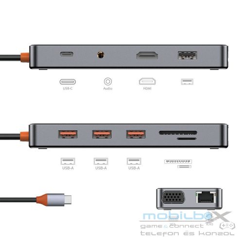 WiWU - HUB 11w1 CB011 Type-C do USB3.0x3+USB2.0x1+SD/TF(2.0)+HDMIx1+RJ45+VGA+PD+Audio