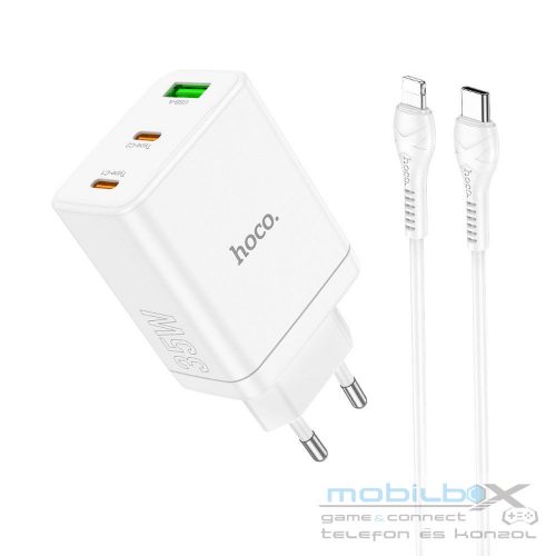 HOCO charger 2 x Type C + USB A + cable Type C to Lightning PD QC3.0 3A 35W N33 white