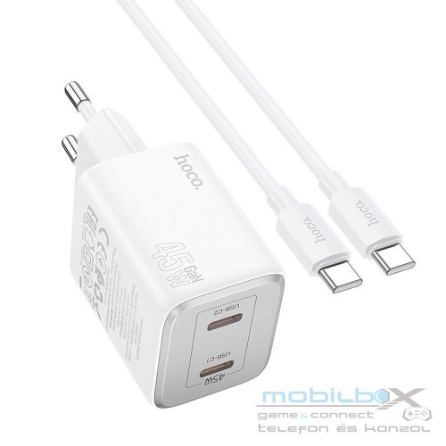 HOCO charger 2 x Type C + cable Type C to Type C PD QC 45W GaN N42 white