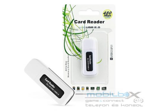 USB memóriakártya-olvasó - Micro SD(adapter) / SDHC/SD / MMC / RS-MMC /         Mini-SD(adapter) / TF(adapter) / XD / MS / MS / MS DUO / MS PRO DUO 2.0 -       fekete/fehér