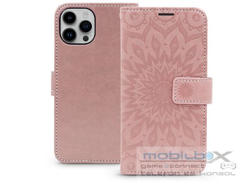 Apple iPhone 15 Pro oldalra nyíló tok - Mezzo Book Flip - mandala rose gold