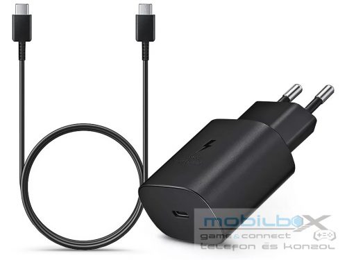 Samsung gyári hálózati töltő adapter Type-C bemenettel + 1 m-es Type-C - Type-C kábel - 25W - EP-TA800EBE + EP-DA705BBE - fekete (ECO csomagolás)