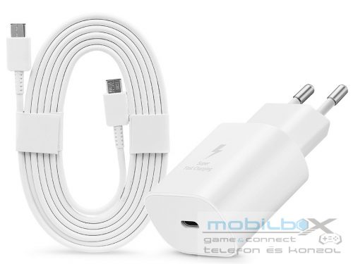 Samsung gyári hálózati töltő adapter Type-C bemenettel + 1,8 m-es Type-C -      Type-C kábel - 25W - EP-TA800EWE + EP-DW767JWE - fehér (ECO csomagolás)