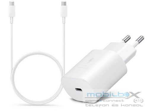 Samsung gyári hálózati töltő adapter Type-C bemenettel + 1 m-es Type-C - Type-C kábel - 25W - EP-TA800EWE + EP-DA705BWE - fehér (ECO csomagolás)