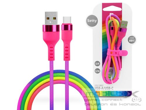 Setty USB - USB Type-C adat- és töltőkábel 1,2 m-es vezetékkel - Setty Rainbow -5V/2,1A