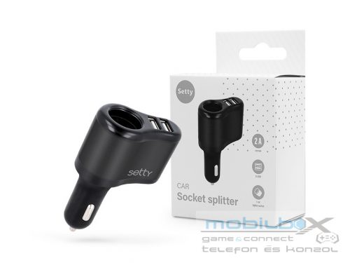 Setty szivargyújtó töltő adapter 2xUSB + szivargyújtó aljzattal - 10W - Setty   RGS-01  Car Socket Splitter - fekete