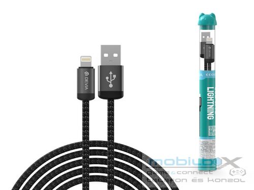 Devia Gracious Series Tube USB/Lightning adat-és töltőkábel 1m - fekete