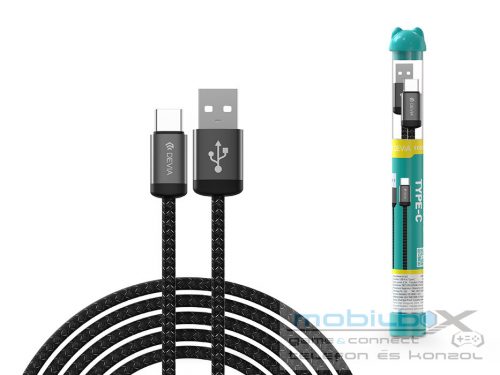 Devia Gracious Series Tube USB/Type-C adat-és töltőkábel 1m - fekete