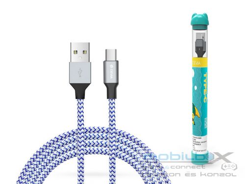 Devia USB - USB Type-C töltő- és adatkábel 1 m-es vezetékkel - Devia Tube for   Type-C USB 2.4A - ezüst/kék