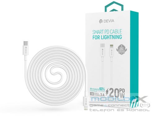 Devia USB Type-C - Lightning adat- és töltőkábel 1 m-es vezetékkel - Devia SmartSeries PD Cable for Lightning - 20W - fehér