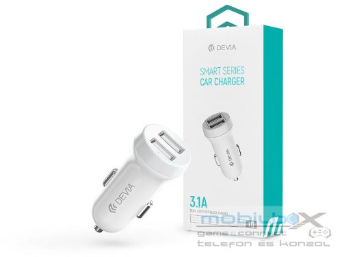 Devia 2xUSB szivargyújtó töltő adapter - 15W - Devia Smart Series Car Charger - fehér