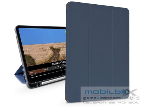 Apple iPad 10.2 (2019/2020/2021) tablet tok (Smart Case) on/off funkcióval,     Apple Pencil tartóval, mágneses töltővel - Devia Leather Case With Pencil Slot -sötétkék