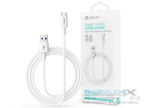 Devia USB - USB Type-C töltő- és adatkábel 1,5 m-es vezetékkel - Devia Shark    Supercharge USB Type-C - 5A - fehér