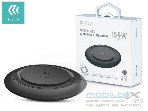 Devia Qi univerzális vezeték nélküli töltő állomás - 15W - Devia Allen Series V3Ultra-Thin Wireless Charger - fekete