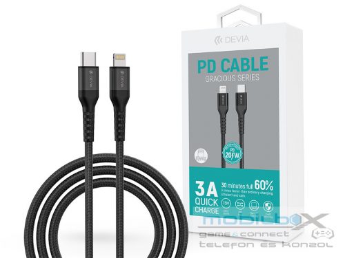 Devia USB Type-C - Lightning adat- és töltőkábel 1,5 m-es vezetékkel - Devia    Gracious Series PD Cable - 20W - fekete