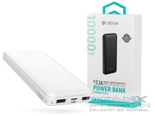 Devia hordozható külső akkumulátor / power bank - 10.000 mAh - Devia Kintone    Series V3 - 2xUSB + Type-C + microUSB - fehér