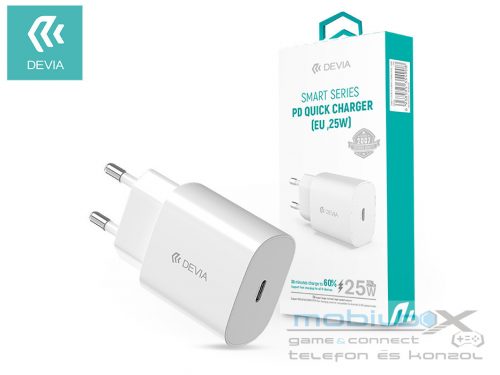 Devia hálózati töltő adapter Type-C bemenettel - 25W - Devia Smart Series PD3.0 Quick Charger - fehér