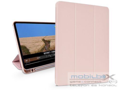 Apple iPad 10.2 (2019/2020/2021) tablet tok (Smart Case) on/off funkcióval,     Apple Pencil tartóval, mágneses töltővel - Devia Leather Case With Pencil Slot -pink