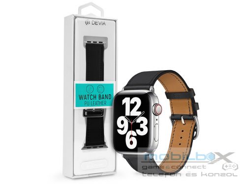 Apple Watch bőr szíj - Devia Elegant PU Leather Watch Band - 42/44/45/49 mm -   fekete