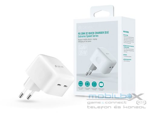 Devia GaN hálózati töltő adapter 2xType-C bemenettel - 35W - Devia Extreme SpeedSeries PD 35W 2C Quick Charger - fehér