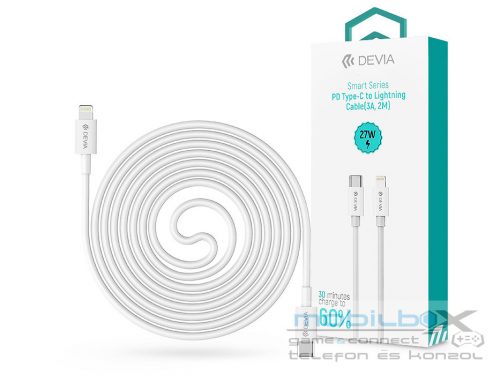 Devia USB Type-C - Lightning adat- és töltőkábel 2 m-es vezetékkel - Devia SmartSeries PD Type-C To Lightning Cable - 27W - fehér