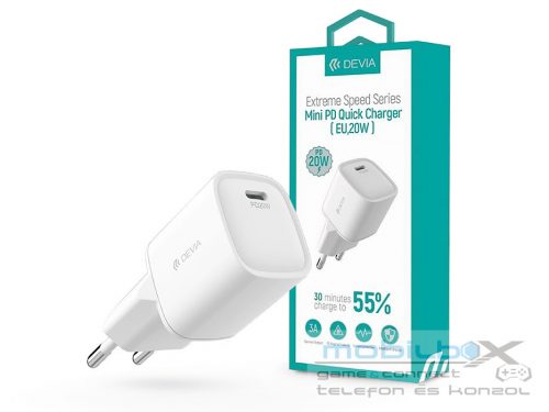 Devia hálózati töltő adapter Type-C bemenettel - 20W - Devia Extreme Speed      Series Mini PD Fast Charger - fehér