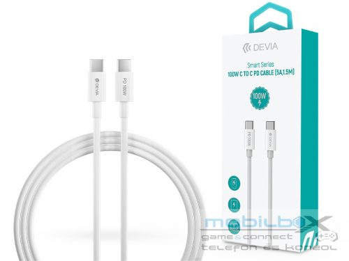 Devia USB Type-C - USB Type-C adat- és töltőkábel 1,5 m-es vezetékkel - Devia   Smart Series 100W C To C PD Cable - 100W - fehér