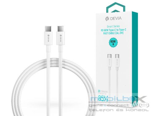 Devia USB Type-C - USB Type-C adat- és töltőkábel 2 m-es vezetékkel - Devia     Smart Series Type-C To Type-C Fast Cable - 60W - fehér