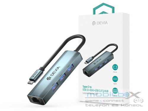 Devia USB Type-C - USB 3.1 + RJ45 + 3xUSB 3.0 elosztó/adapter - Devia Leopard   Series 5 V3 HUB - szürke