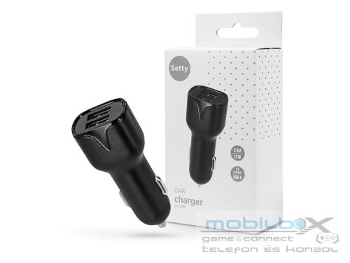 Setty 2xUSB szivargyújtó töltő adapter - 12W - Setty Car USB Charger with 2 USB Ports - fekete