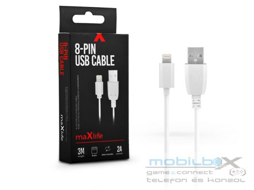 Maxlife USB - Lightning adat- és töltőkábel 3 m-es vezetékkel - Maxlife 8-PIN USB Cable - 5V/2A - fehér