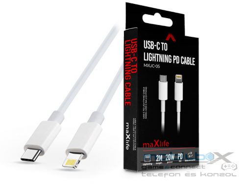 Maxlife USB Type-C - Lightning adat- és töltőkábel 2 m-es vezetékkel - Maxlife MXUC-05 USB-C to Lightning PD3.0 Cable - 20W - fehér