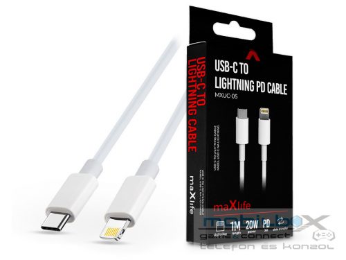 Maxlife USB Type-C - Lightning adat- és töltőkábel 1 m-es vezetékkel - Maxlife MXUC-05 USB-C to Lightning PD3.0 Cable - 20W - fehér