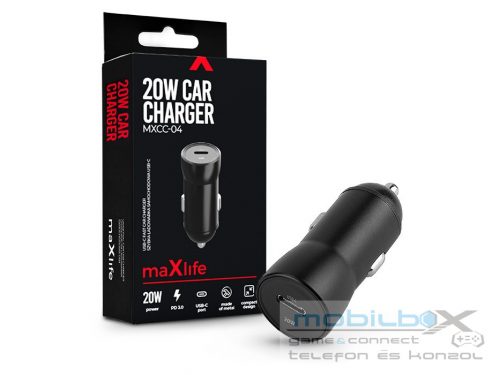 Maxlife szivargyújtós töltő adapter Type-C bemenettel - 20W - Maxlife MXCC-04   PD3.0 + QC3.0 Car Charger - fekete